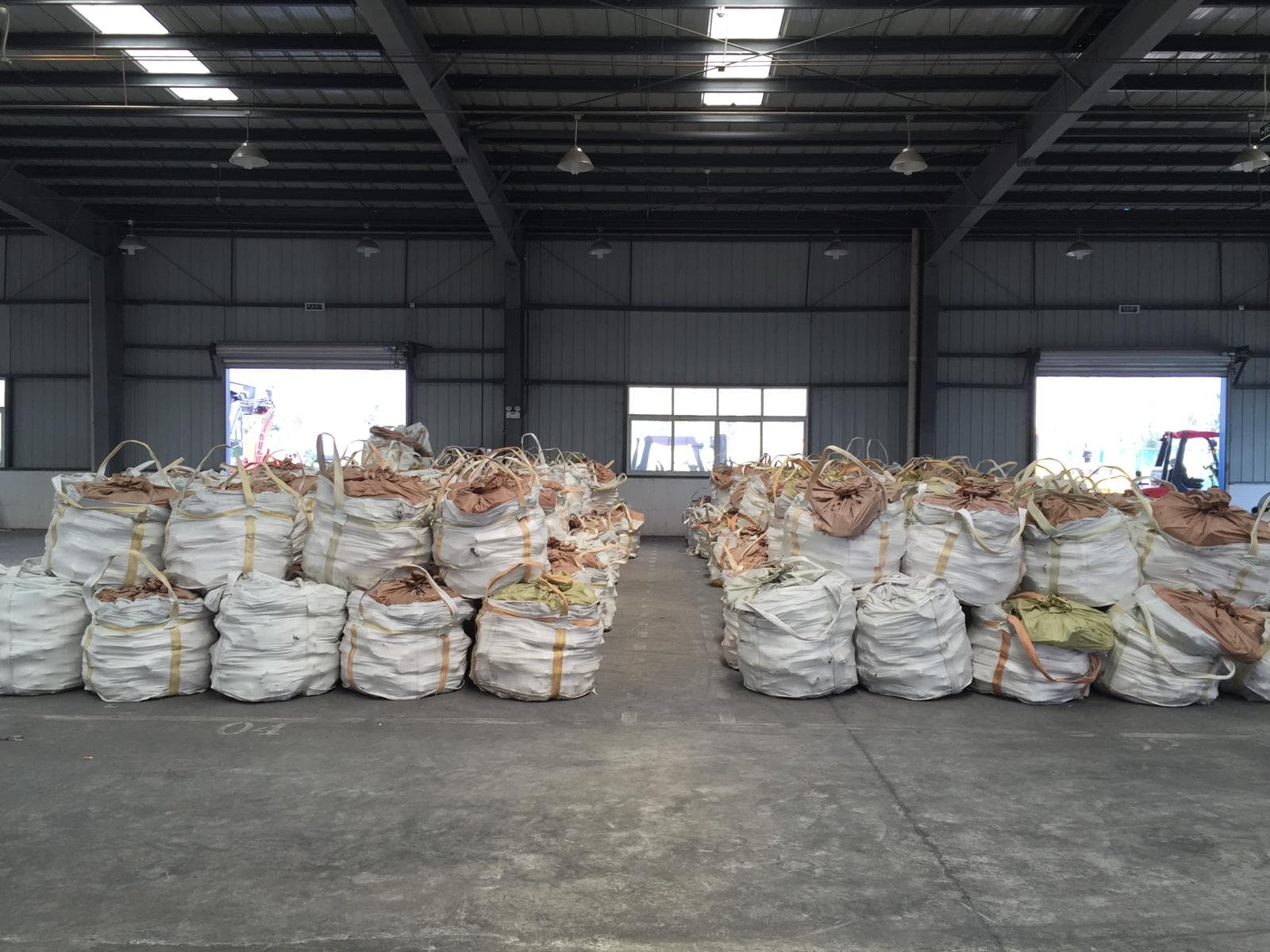 Material packed in bulk bags in a warehouse